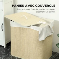 HOMCOM Panier à linge à trois compartiments avec couvercle, panier à linge en bambou 144 L avec poignées en corde(m-5)