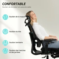 HOMCOM Chaise Bureau Ergonomique avec Accoudoirs 6D, Appui-Tête et Profondeur d'Assise Réglables, 67 x 71 x 133 cm, Noir(m-4)