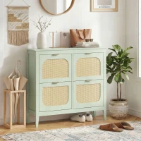 HOMCOM Narrow Shoe Cabinet, Boho Slim Shoe Storage Cabinet with 4 Flip Drawers, Holds 20 Pairs, Light Green(m-14)