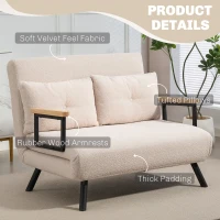 HOMCOM Canapé convertible 2 places 4 en 1, canapé-lit avec dossier réglable sur 5 niveaux, 2 coussins, 102 x 73 x 81 cm, beige(m-7)