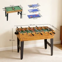 SPORTNOW Table multijeux 13 en 1, table de jeu baby-foot, billard, ping-pong, 121x109x80cm, pour enfants et adultes, noyer clair(m-3)