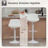 HOMCOM Lot de 2 tabourets de bar, tabourets hauts cuisine avec siège pivotant et hauteur réglable, 43 x 45 x 100 cm, blanc(m-4)