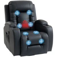 HOMCOM Fauteuil inclinable de massage et chauffage, fauteuil de relaxation, dossier réglable, pivotant 360°, 82x99x103cm, noir(m-11)