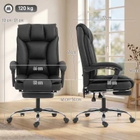 HOMCOM Chaise de bureau ergonomique, fauteuil de bureau inclinable avec repose-pieds, hauteur réglable, pivotante 360°, noir(m-3)