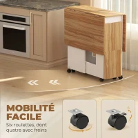 HOMCOM Ensemble table salle à manger pliante avec 4 chaises, table de cuisine avec chaises pour 4 personnes, roulettes, chêne(m-7)