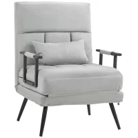 HOMCOM Fauteuil convertible 3 en 1 lit 1 place dossier inclinable 5 positions, accoudoirs et coussin, tissu effet velours, gris(m-11)