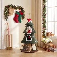 PawHut Weihnachts-Kratzbaum für Katzen, 2 Höhlen, Sisal-Leiter, Jute-Pfosten und Bällchen, 60x60x132 cm, Grün(m-6)