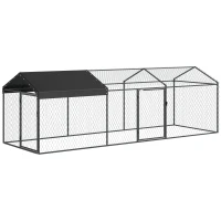 PawHut Enclos Poulailler Extérieur, Couverture Imperméable, 2 Portes Latérales, pour 3-5 Poules, 3x1x1m, Acier, Noir(m-1)