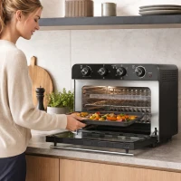 HOMCOM Friteuse à Air Chaud 36L, Four à Air Chaud 1800 W avec Rôtissoire, Plaque de Cuisson, Panier de Friture et Grille, Noir(m-11)