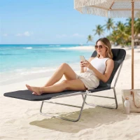Outsunny Folding Sun Lounger, Texteline Reclining Sun Bed with 5 Position Adjustable Backrest, Headrest, Black(m-8)