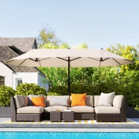 Outsunny Parasol de Jardin Exterieur 4,6 x 2,7 m, Grand Parasol Double Rectangulaire avec Manivelle, Polyester 180 g/m², Crème(m-9)