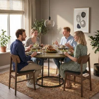 HOMCOM Dining Table Space Saving Kitchen Table Spliced Tabletop Conical Metal Base 120 cm Round Rustic Brown(m-7)