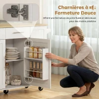 HOMCOM Îlot Central Cuisine avec Plateau Rabattable, Roulettes, 2 Tiroirs, Portes à Fermeture Douce, Porte-Serviettes, Blanc(m-6)