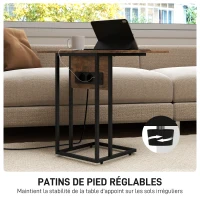 HOMCOM Table d'appoint bout de canapé avec station de charge, plateau pliable, 39 x 29 x 57 cm, brun rustique et noir(m-6)
