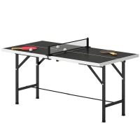 SPORTNOW 5ft Mid-Size Table Tennis Table, Ping Pong Table with Net, 2 Table Tennis Paddles and 3 Balls for Indoor Game, Black(m-11)