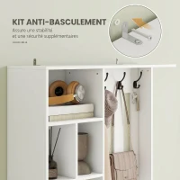 HOMCOM Meuble d'entrée 4 en 1, vestiaire d'entrée avec banc de rangement, étagère réglable, 4 crochets, 100x30x180cm, blanc(m-7)
