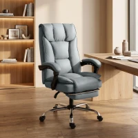 HOMCOM Chaise de bureau ergonomique, fauteuil de bureau inclinable avec repose-pieds, hauteur réglable, pivotante 360°, gris(m-15)