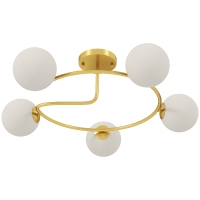 HOMCOM Plafonnier lustre moderne, luminaire plafonnier à 5 lumières avec culot G9, montage semi-affleurant, doré et blanc