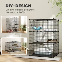 PawHut ndoor Katzenkäfig 105 cm, Stahl-Katzengehege mit 3 Türen, DIY-anpassbares Design für Kätzchen unter 4kg(m-4)
