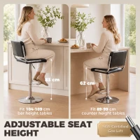 HOMCOM Bar Stools Modern PU Leather Adjustable Breakfast Bar Stools Backrest Set of 2 Black(m-6)