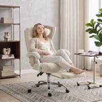 HOMCOM Cadeira de Escritório Ergonômica, Poltrona Reclinável em Chenille, Altura Ajustável, Apoio para Pés, Creme(m-4)