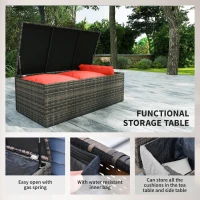Outsunny 6 Pieces Rattan Garden Furniture Set, 7 Seater Wicker Outdoor Furniture Set with Storage Tea Table & Side Table, Sectional Garden Sofa Set with Cushions, Orange(m-7)