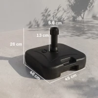 Outsunny Base per Ombrellone da Giardino in HDPE, Base per Ombrellone con Maniglia, Supporto per Pali Ø38mm, Riempibile con 20 kg di Acqua e 30 kg di Sabbia, per Giardino Piscina, Nero(m-3)