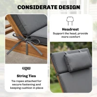 Outsunny Garden Sun Lounger Cushion Replacement Soft Sunbed Reclining Chair Relaxer Pad with Pillow, Cushion ONLY - Grey(m-5)