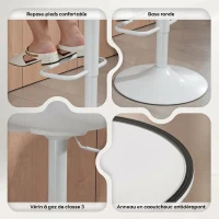 HOMCOM Lot de 2 tabourets de bar, tabourets hauts cuisine avec siège pivotant et hauteur réglable, 43 x 45 x 100 cm, blanc(m-7)