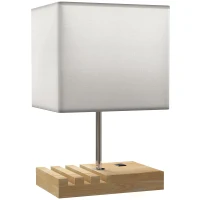 HOMCOM Lampe de chevet avec USB A+C, lampe de table moderne, 3 supports pour téléphone, ampoules non incluses, blanc(m-1)