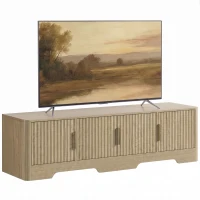 HOMCOM TV-Lowboard 152 cm, TV-Möbel für Fernseher bis 152,4 cm, 4 gerillte Türen und verstellbare Einlegeböden, Eiche(m-8)