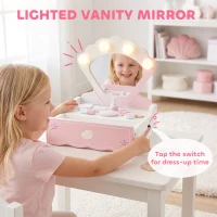 AIYAPLAY Kids Vanity Table, Portable Girls Dressing Table with Lights, Mirror, Drawer, Accessories, Gift for Girls 3-6 Years(m-4)
