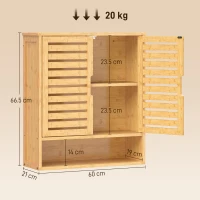 HOMCOM Bathroom Wall Cabinet, Wall Mounted Bathroom Cabinet with 2 Louvered Doors, Open Shelf and Adjustable Shelf Storage(m-3)