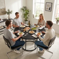 HOMCOM Dining Table Space Saving Kitchen Table Spliced Tabletop Conical Metal Base 120 cm Round Black(m-8)