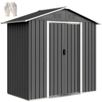 Outsunny Abri de jardin en métal grand espace de rangement extérieur avec portes coulissantes 194 x 107 x 191 cm gris foncé(m-11)