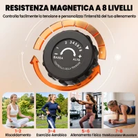HOMCOM Cyclette Pieghevole 2 in 1, Resistenza Magnetica Regolabile 8 Livelli, Cyclette da Casa Silenziosa con Sensore Cardiaco, Sedile Regolabile, Bande Elastici, Schermo LCD, Ruote, Rosso(m-6)
