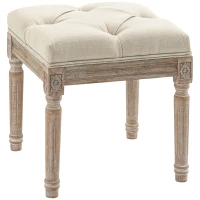 HOMCOM Repose pied salon, ottoman, siège rembourré en tissu aspect lin avec pieds en bois d'hévéa, 40 x 40 x 43 cm, beige(m-1)