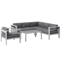 Outsunny Five-Piece Aluminium Garden Sofa Set, with Glass-Top Table - Grey