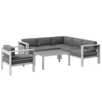 Outsunny Five-Piece Aluminium Garden Sofa Set, with Glass-Top Table - Grey(m-1)