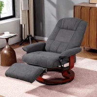 HOMCOM Draaibare relaxfauteuil, linnenlook, handmatig verstelbaar, met houten voet, voetensteun, hoge rugleuning, grijs(m-13)