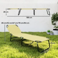 Outsunny Foldable Sun Lounger with 5-Position Adjustable Backrest, Outdoor Portable Recliner Chaise Lounge Chair with Oxford Fabric for Patio, Beach, Garden, Camping, Beige(m-3)