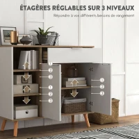 HOMCOM Meuble de rangement buffet cuisine 1 tiroir 1 placard double porte 3 étagères réglables 95 x 35 x 85 cm blanc(m-6)