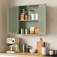 HOMCOM Bathroom Cabinet, Bathroom Wall Cabinet with Louvered Doors and Adjustable Shelf Storage for Kitchen, Light Green(m-9)
