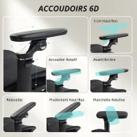 HOMCOM Chaise Bureau Ergonomique avec Accoudoirs 6D, Appui-Tête et Profondeur d'Assise Réglables, 67 x 71 x 133 cm, Noir(m-7)