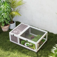 PawHut Maison enclos cage habitat pour petit animal tortues avec 2 espaces 91 x 60,5 x 32 cm bois massif marron clair(m-8)