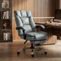 HOMCOM Chaise de bureau ergonomique, fauteuil de bureau inclinable avec repose-pieds, hauteur réglable, pivotante 360°, gris(m-8)