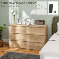 HOMCOM Commode 6 tiroirs meuble de rangement sans poignées design minimaliste 120 x 39 x 75 cm chêne(m-6)