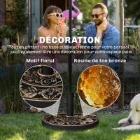 Outsunny Pied de parasol base de lestage parasol demi-cercle poids net 9 kg résine imitation fonte motif fleur bronze(m-5)