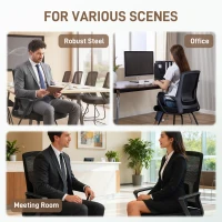 HOMCOM Sedia da Ufficio Senza Ruote Ergonomica con Braccioli per Sala d'Attesa, Nero(m-7)