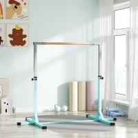 HOMCOM Barre fixe de gymnastique pour enfant, hauteur réglable 13 niveaux de 92-150 cm, en acier et bois en hêtre, cyan(m-10)